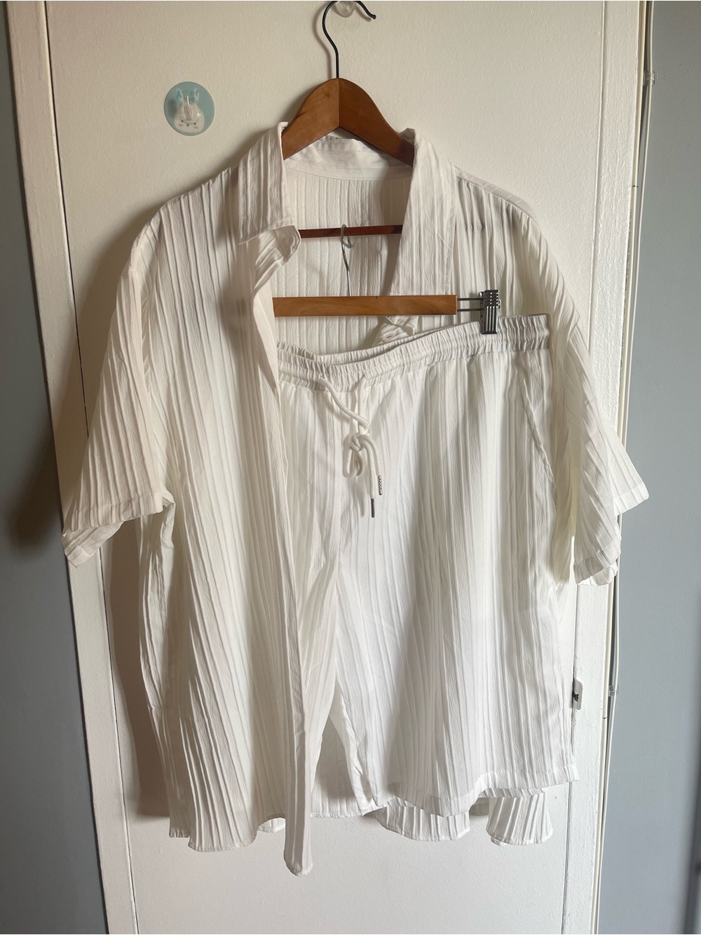 New Mens White Summer 2 Piece Set Short Sleeve Button-Up Top and Shorts Size 3xl